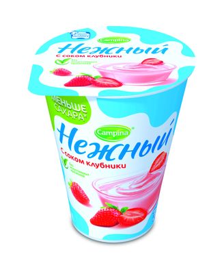 Йогурт Кампина Нежный с соком клубники 1,2% 320г стакан