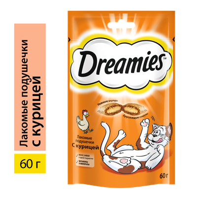 Лакомство для кошек Dreamies подушечки с курицей, 60г