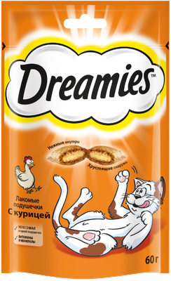 Лакомство для кошек Dreamies подушечки с курицей, 60г