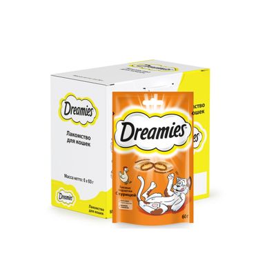Лакомство для кошек Dreamies подушечки с курицей, 60г