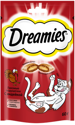 Лакомство для кошек Dreamies подушечки с индейкой, 60г
