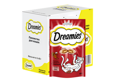 Лакомство для кошек Dreamies подушечки с индейкой, 60г