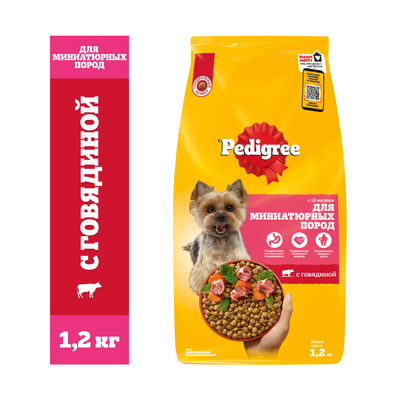 Сухой полнорационный корм Pedigree для взрослых собак миниатюрных пород с говядиной, 1,2 кг