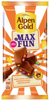 Шоколад Alpen Gold Максфан мол со вкусом манго, ан, мар, с шип рис шар взр кар 15*140г
