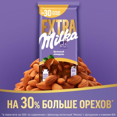 Шоколад Milka EXTRA молочный Цельный миндаль 140г