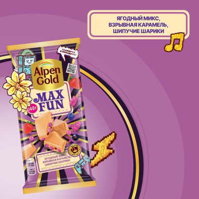 ТОП 100 Шоколад Альпен Гольд Максфан Белый ягодный микс со вк.клубн., малины, черн., черн. смород. 15*140г