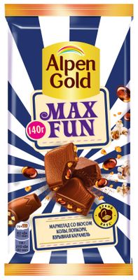 Шоколад Alpen Gold МаксФан мол. с марм со вк колы, попк и взр кар 15*140г