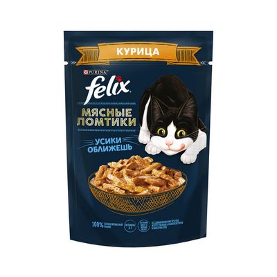 Влажный корм Felix Мясные Ломтики для взрослых кошек, с курицей, пауч, 75г