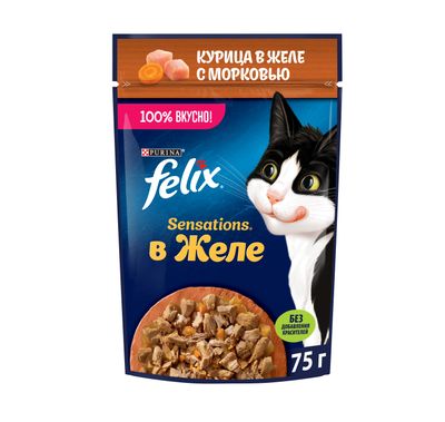 Феликс Сенсейшнс 75г Конс д/к кусочки в желе курица, морковь