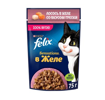 Феликс Сенсейшнс 75г Конс д/к кусочки в желе лосось, треска