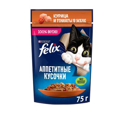 Феликс 75г Конс д/к кусочки в желе курица,томат