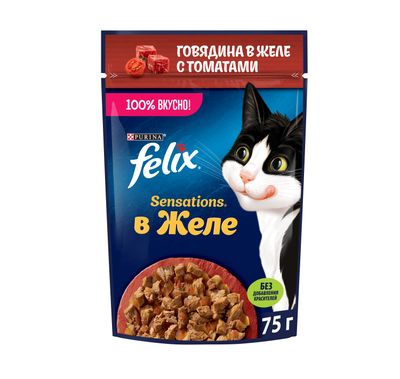Феликс Сенсейшнс 75г Конс д/к кусочки в желе говядина, томат
