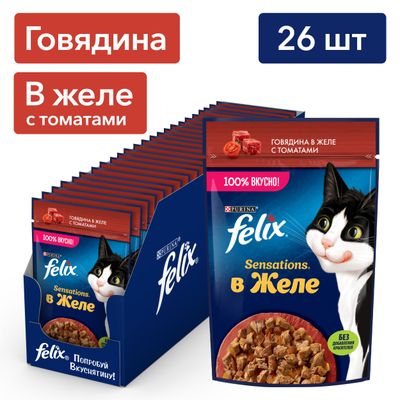Феликс Сенсейшнс 75г Конс д/к кусочки в желе говядина, томат
