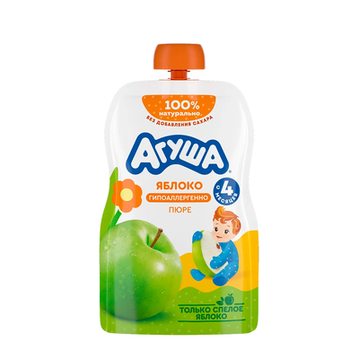 Пюре фруктовое Агуша Яблоко, пауч, 90г