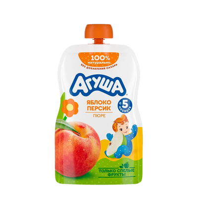 Пюре фруктовое Агуша Яблоко-персик , пауч, 90г