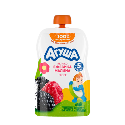 Пюре фруктовое Агуша Яблоко-ежевика-малина, пауч, 90г