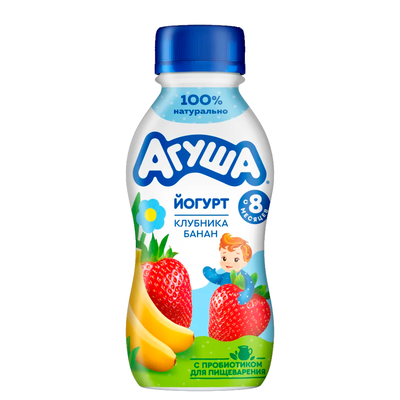 Йогурт питьевой 2,7% Агуша Клубника-банан, 180г