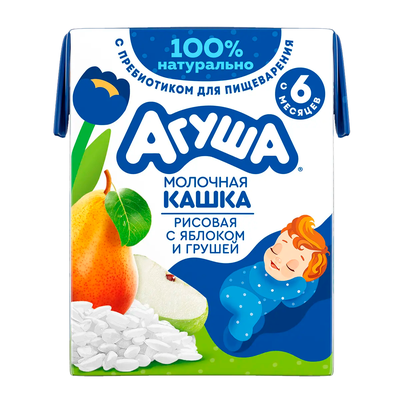 Каша молочная 2,7% Агуша Засыпай-ка Рисовая Яблоко-Груша, 200мл (10шт)