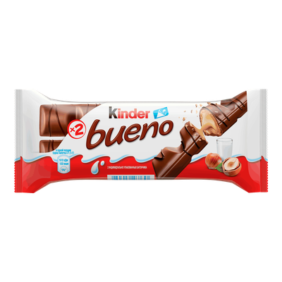 Вафли Kinder Bueno, покрытые молочным шоколадом, с молочно-ореховой начинкой, 43 г