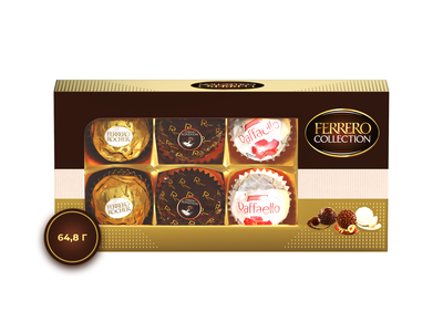 Конфеты шоколадные в коробке Ferrero Collection, ассорти, (набор Raffaello, Ferrero Rocher, Ferrero Rondnoir) 64,8г