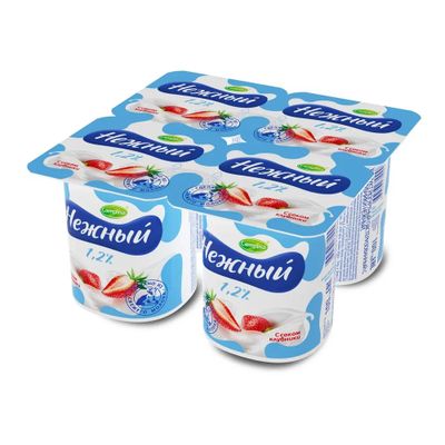 Йогурт Кампина Нежный с соком клубники 1,2% 100г стакан