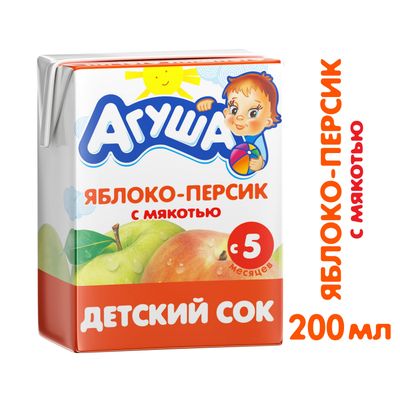 Сок с мякотью Агуша Яблоко-Персик, 200мл
