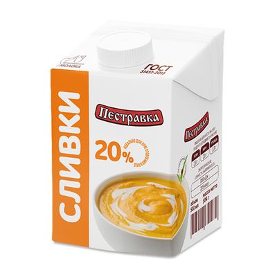 Сливки Пестравка 20% ультрапастеризованные ТБА 0,5л