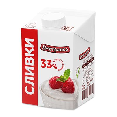 Сливки Пестравка 33% ультрапастеризованные ТБА 0,5л