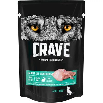 Корм консервированный полнорационный CRAVE для взрослых собак всех пород с кроликом, 85г