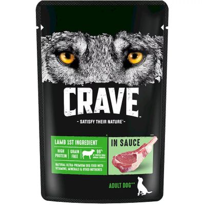Корм консервированный полнорационный CRAVE для взрослых собак всех пород с ягненком в соусе, 85г 