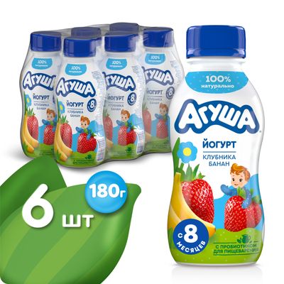 Йогурт питьевой 2,7% Агуша Клубника-банан, 180г