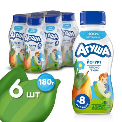 Йогурт питьевой 2,7% Агуша Яблоко-груша, 180г