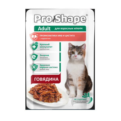 Корм Pro Shape консервированный полнорационный для кошек с говядиной в соусе пауч 75 гр