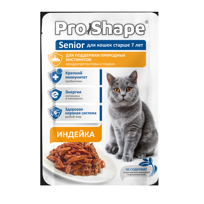 Корм Pro Shape консервированный полнорационный для кошек с индейкой в соусе пауч 75 гр