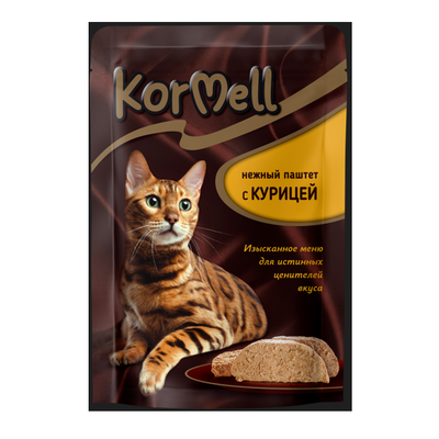 Корм KorMell консервированный полнорационный для кошек с курицей паштет пауч 75 гр