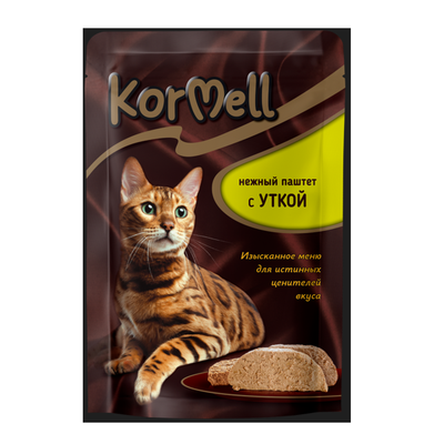 Корм KorMell консервированный полнорационный для кошек с уткой паштет пауч 75 гр