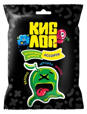 Мини-карамель Кислоп с начинкой, микс (яблоко-вишня-черника )65г