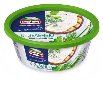 Сыр творожный Hochland с зеленью, ванночка, 140г