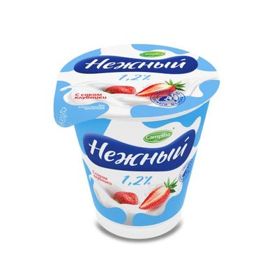 Йогурт Кампина Нежный с соком клубники 1,2% 320г стакан