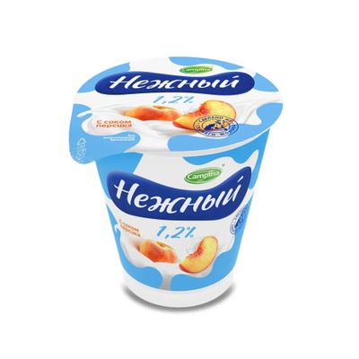 Йогурт Кампина Нежный с соком персика 1,2% 320г стакан