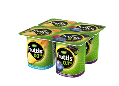 Йогуртный продукт Fruttis 0,1% Ананас-дыня/Лесные ягоды, 110г