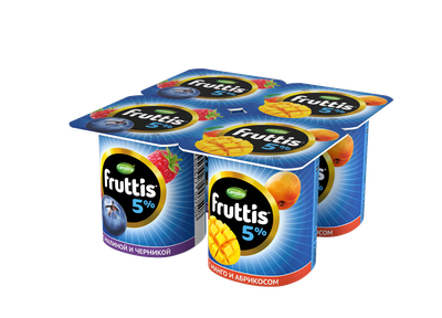 Йогуртный продукт Fruttis 5% Малина-черника/Абрикос-манго, 115г