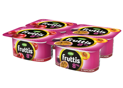 Йогуртный продукт Fruttis 8% со вкусом Вишня/Персик-маракуйя, 115г