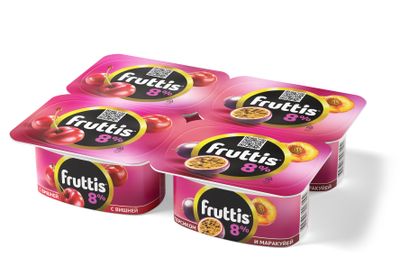 Йогуртный продукт Fruttis 8% со вкусом Вишня/Персик-маракуйя, 115г