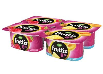 Йогуртный продукт Fruttis 8% Малина/Ананас-дыня, 115г