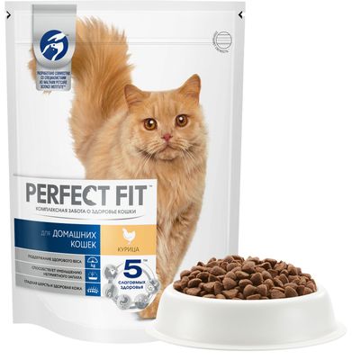Cухой полнорационный корм PERFECT FIT™ для живущих в помещении кошек, с курицей, 650г