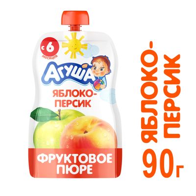 Пюре фруктовое Агуша Яблоко-персик , пауч, 90г
