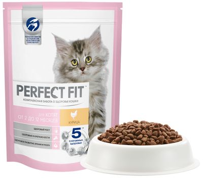 Cухой полнорационный корм PERFECT FIT для котят от 2 до 12 месяцев, с курицей, 190г