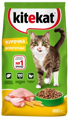 Сухой полнорационный корм Kitekat для взрослых кошек Курочка Аппетитная, 800г