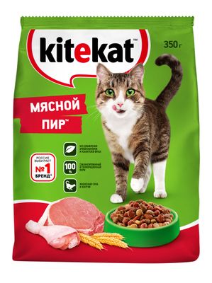 Сухой полнорационный корм Kitekat для взрослых кошек «Мясной Пир», 350г